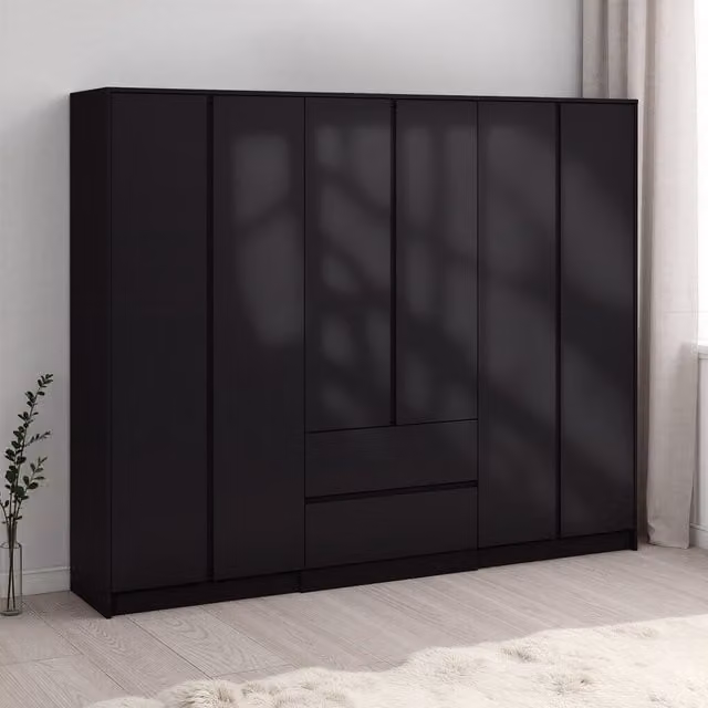 Seconique Malvern 6 Door 2 Drawer Wardrobe in Black