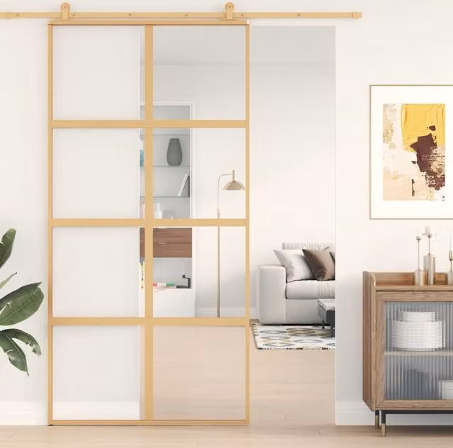 Berkfield Home Modern Sliding Door in Gold with Clear ESG Glass and Aluminium, W: 102.5 cm, H: 205 cm