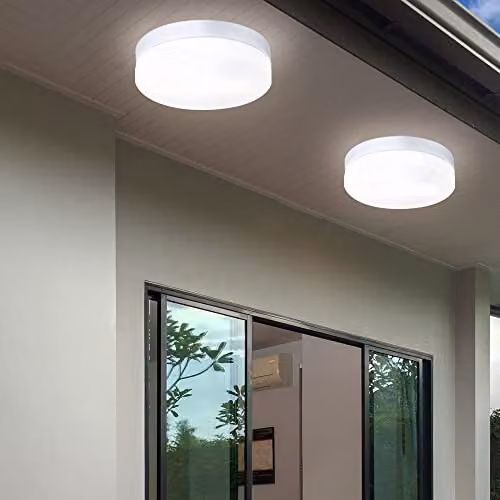 Globo Lighting Modern Round Silver Aluminium and Glass Outdoor Ceiling Lamp IP44 with E27 Energy Saving Bulb – 4