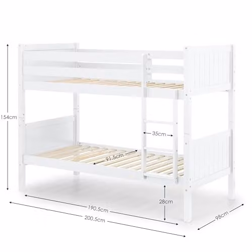 Julian Bowen Bella White Wooden Bunk Bed Frame W/D/H: 90 x 200 cm – 2