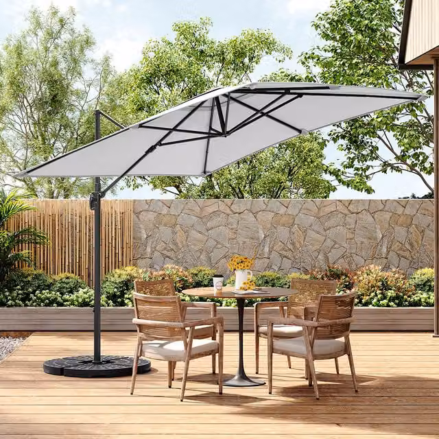 Livingandhome 3m Cantilever Garden Parasol with Fillable Base in Grey