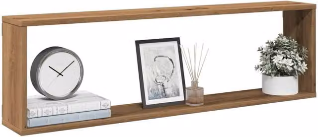Berkfield Home Artisan Oak Wall Cube Shelves, 2 Piece Brown Engineered Wood, W: 100 cm, D: 30 cm, H: 15 cm – 1