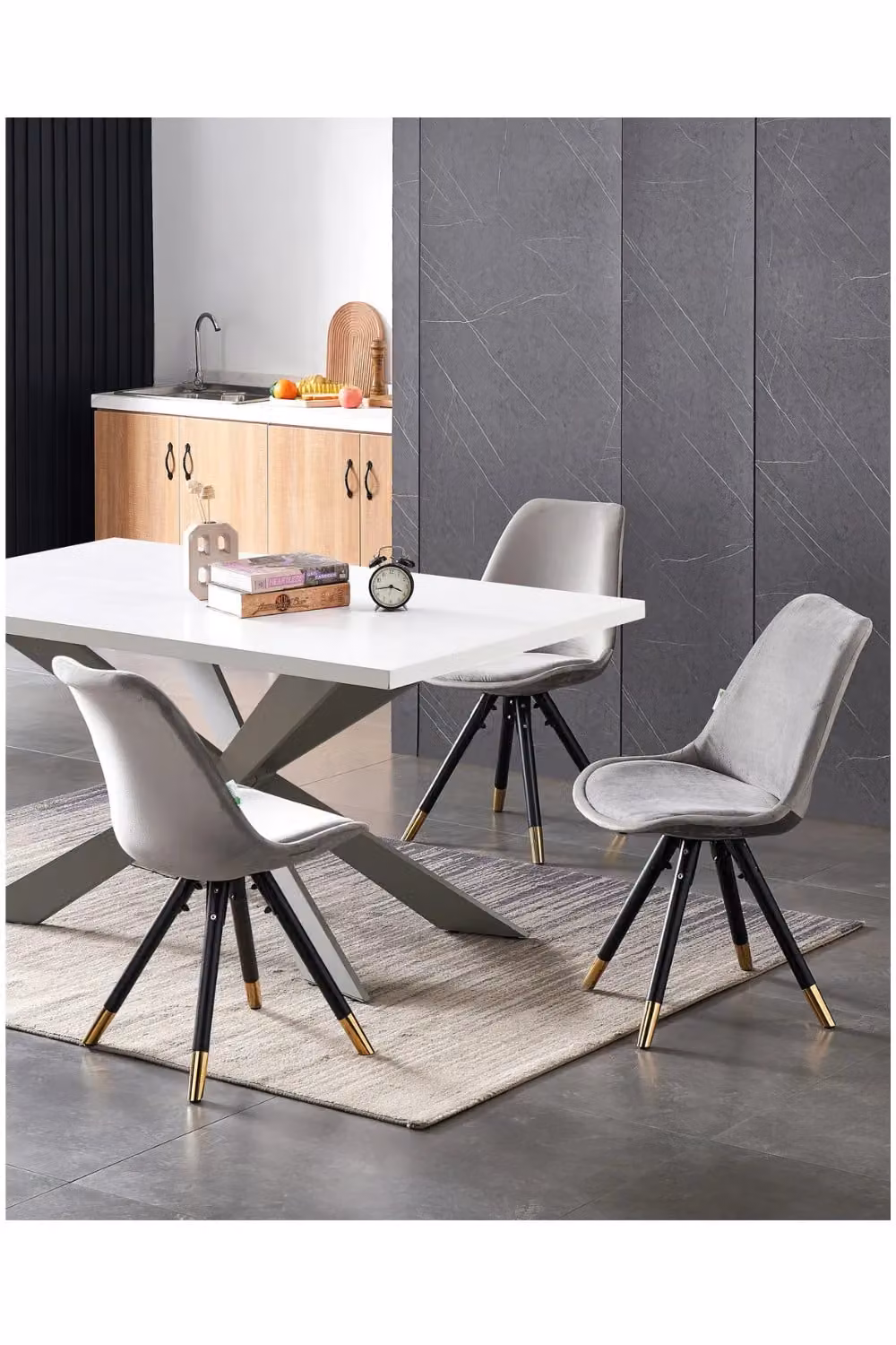 Life Interiors Sofia Ergonomic Modern Dining Chair Upholstered in Dark Grey Velvet with Gold Metal Legs – 4