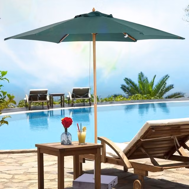 Outsunny Green Wooden Garden Parasol with Central Pole