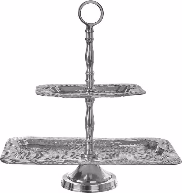 Orsina Bailey 2 Tier Rectangular Hammered Aluminium Cake Stand in Silver