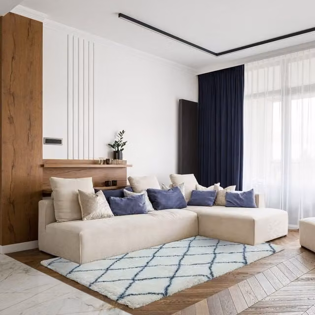The Rug Shop UK Cream Modern Geometric Machine Woven Area Rug W: 200 cm, D: 290 cm
