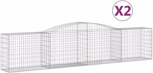 Berkfield Home Arched Gabion Baskets, 2 Piece Set, Silver Galvanised Steel, W: 400 cm, D: 50 cm, H: 80-100 cm