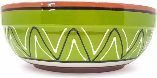 Verano Spanish Ceramics Hand Painted Ceramic Salad Bowl in Green, Yellow, Orange and Blue