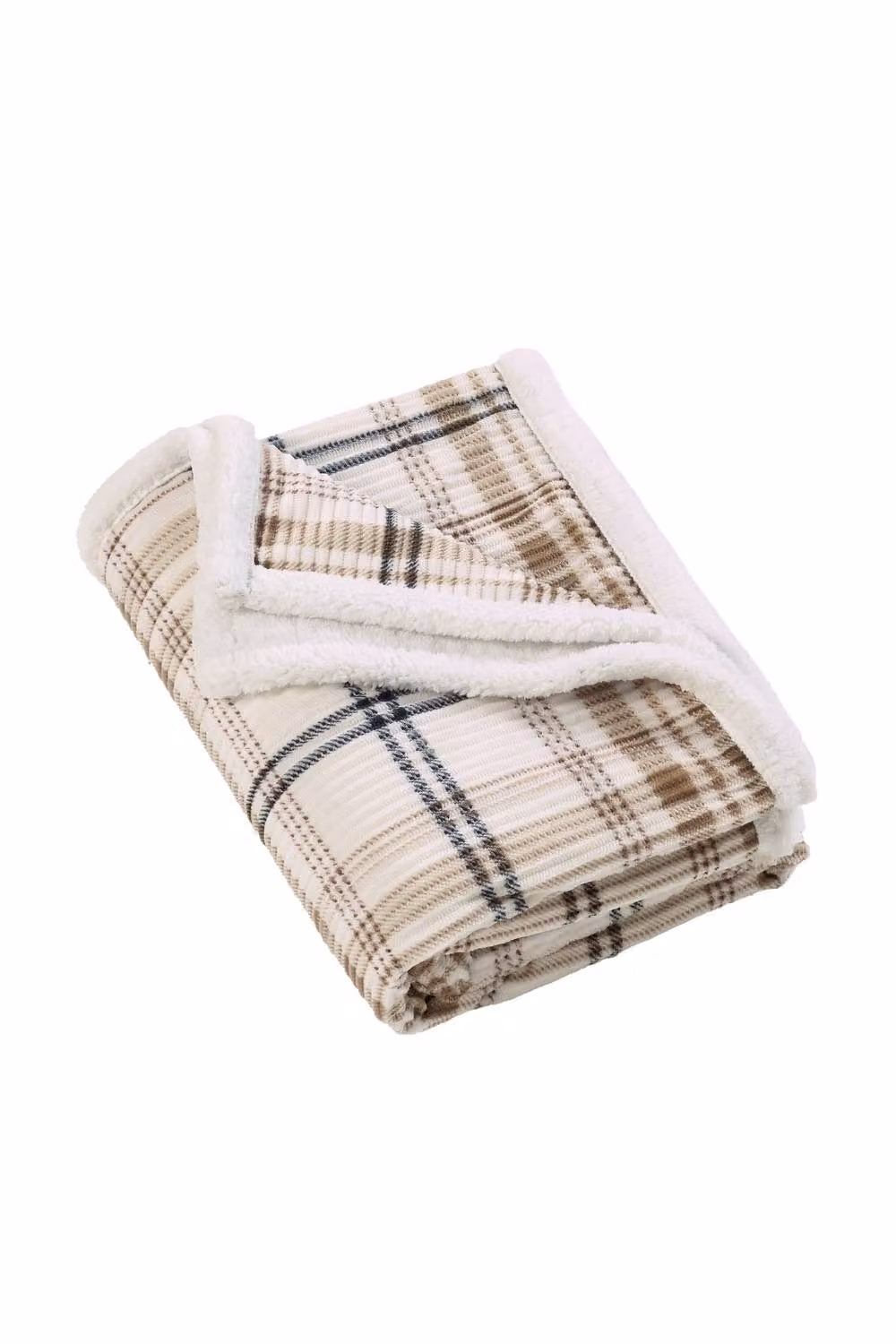 Catherine Lansfield Cosy Ribbed Check Blanket Throw in Beige, W/D/H: 130 x 170 cm – 3
