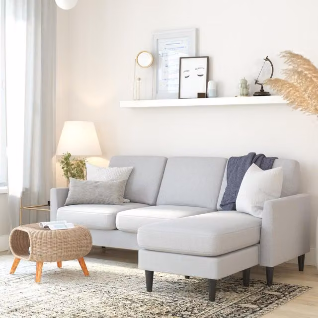 Dorel Winston Reversible L-Shape Sectional Sofa in Grey and Blue Fabric with Matching Ottoman and Scatter Cushions