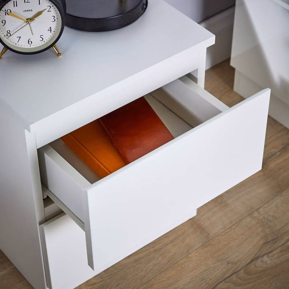 FORGEVIO Modern White Glossy Bedside Cabinet with Drawer – 3