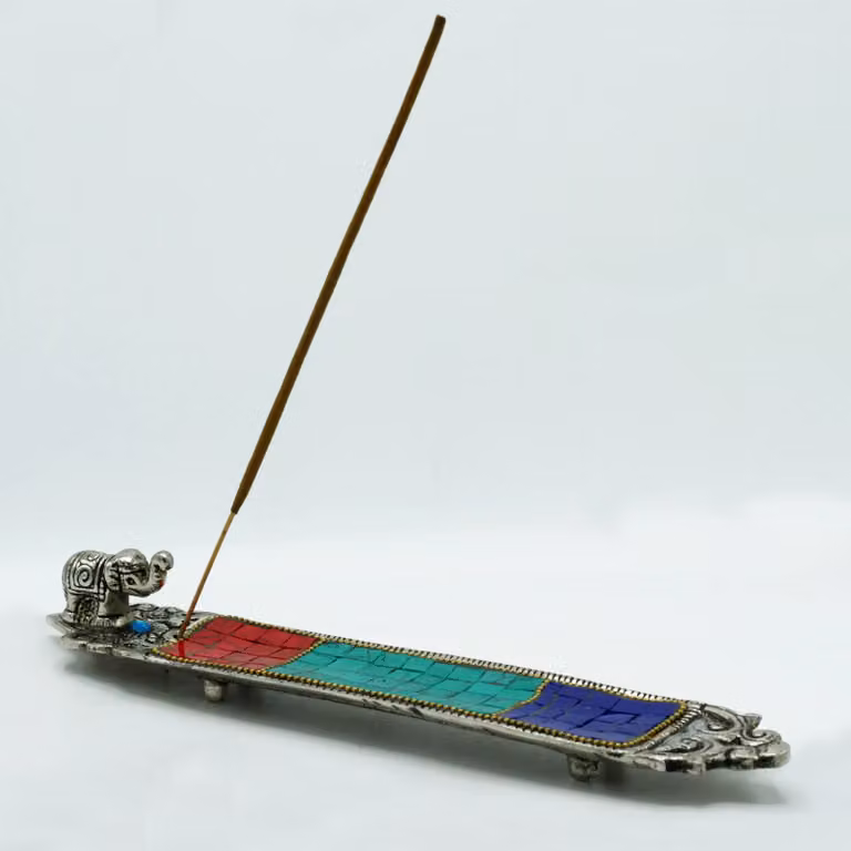 KDMD Multicolour Elephant Long Tibetan Incense Holder in Ceramic and Metal