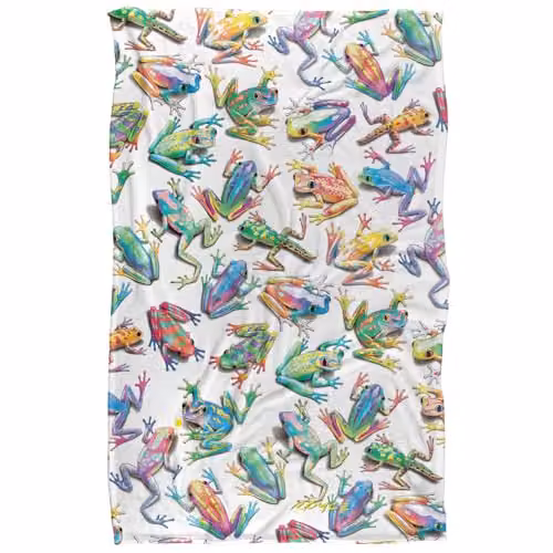 JQ Licensing Royce Mcclure Sticky Fingers Frog Pattern Super Soft Cuddly Fleece Blanket, Multicolour, W/D/H: 91 x 147 cm