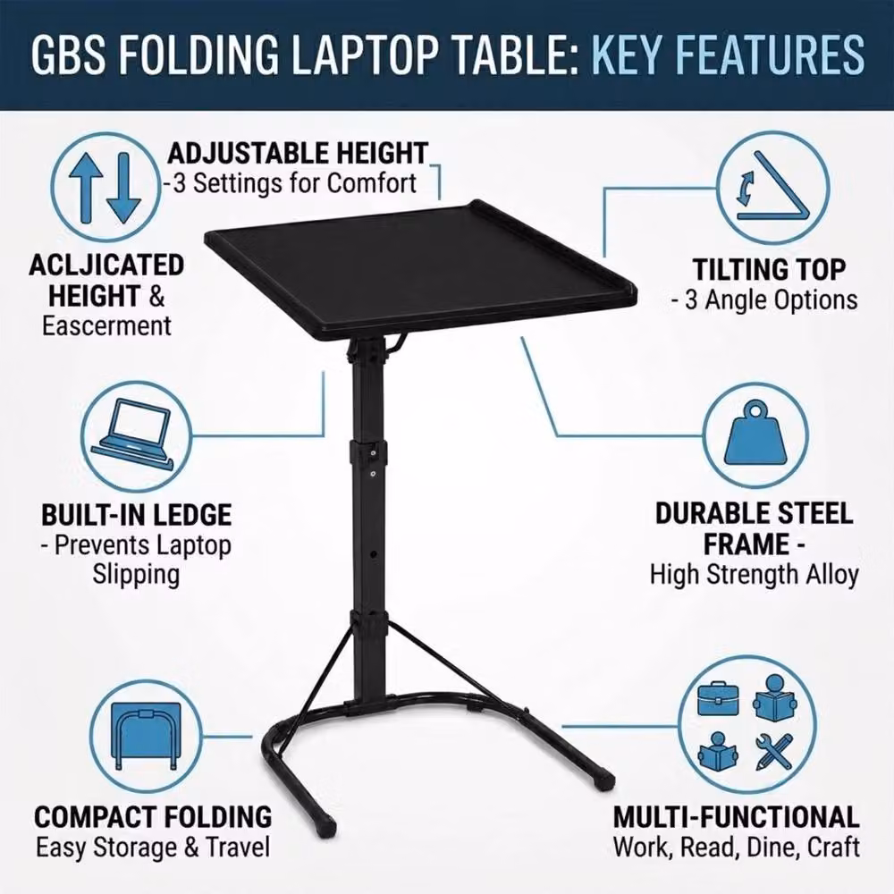FLAVORA Black Adjustable Folding Laptop Bed and Sofa Table – 3