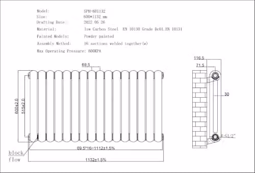 UK Radiators Sherwood Black Round Top Column Radiator, W: 113.2 cm, H: 60 cm – 4