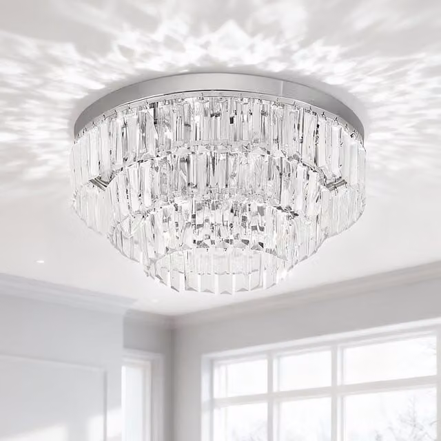HOMCOM K9 Crystal Ceiling Lamp in Chrome and Transparent Finish, E14 Compatible – 1