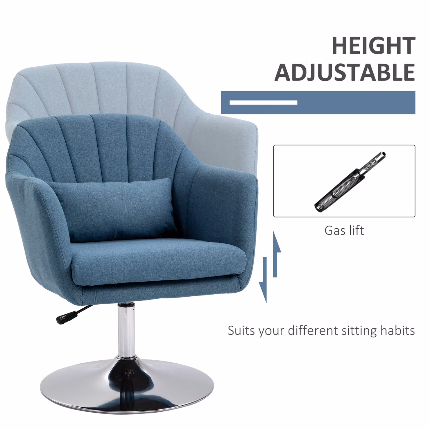 HOMCOM Blue Swivel Accent Chair with Adjustable Height and Lumbar Support – 3