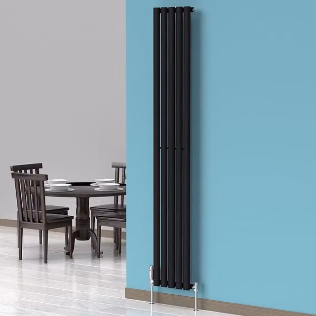 Lux Heat Oval Coloured Vertical Radiator in Black, H 180 cm x W 30 cm