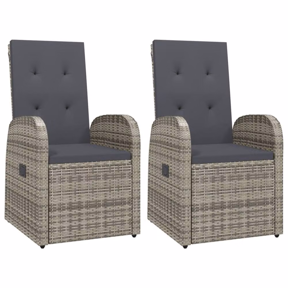 Berkfield Home Reclining Garden Chairs with Cushions, 2 Piece Set in Grey Poly Rattan – 2