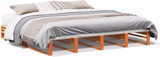Berkfield Home Super King Solid Wood Pine Bed Frame in Waxed Brown, W/D/H: 180 x 200 cm – 1