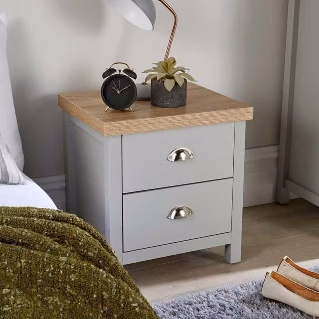 Home Source Avon 2 Drawer Bedside Table Bedroom Storage Unit in Grey – 1