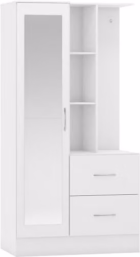 Seconique Nevada White Gloss Mirrored Open Shelf Wardrobe H 183.5 x W 94.0 x D 52.0 cm