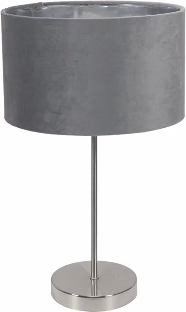 ValueLights Charlie Chrome Stem Table Lamp with Grey Velvet Shade and Bulb