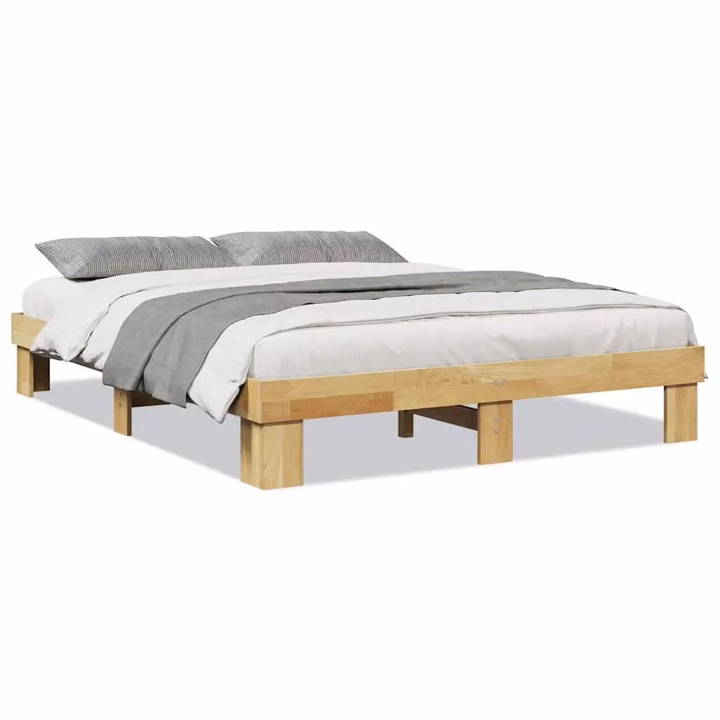 Berkfield Home Double Solid Wood Oak Bed Frame in Brown, W: 135 cm, L: 190 cm – 2