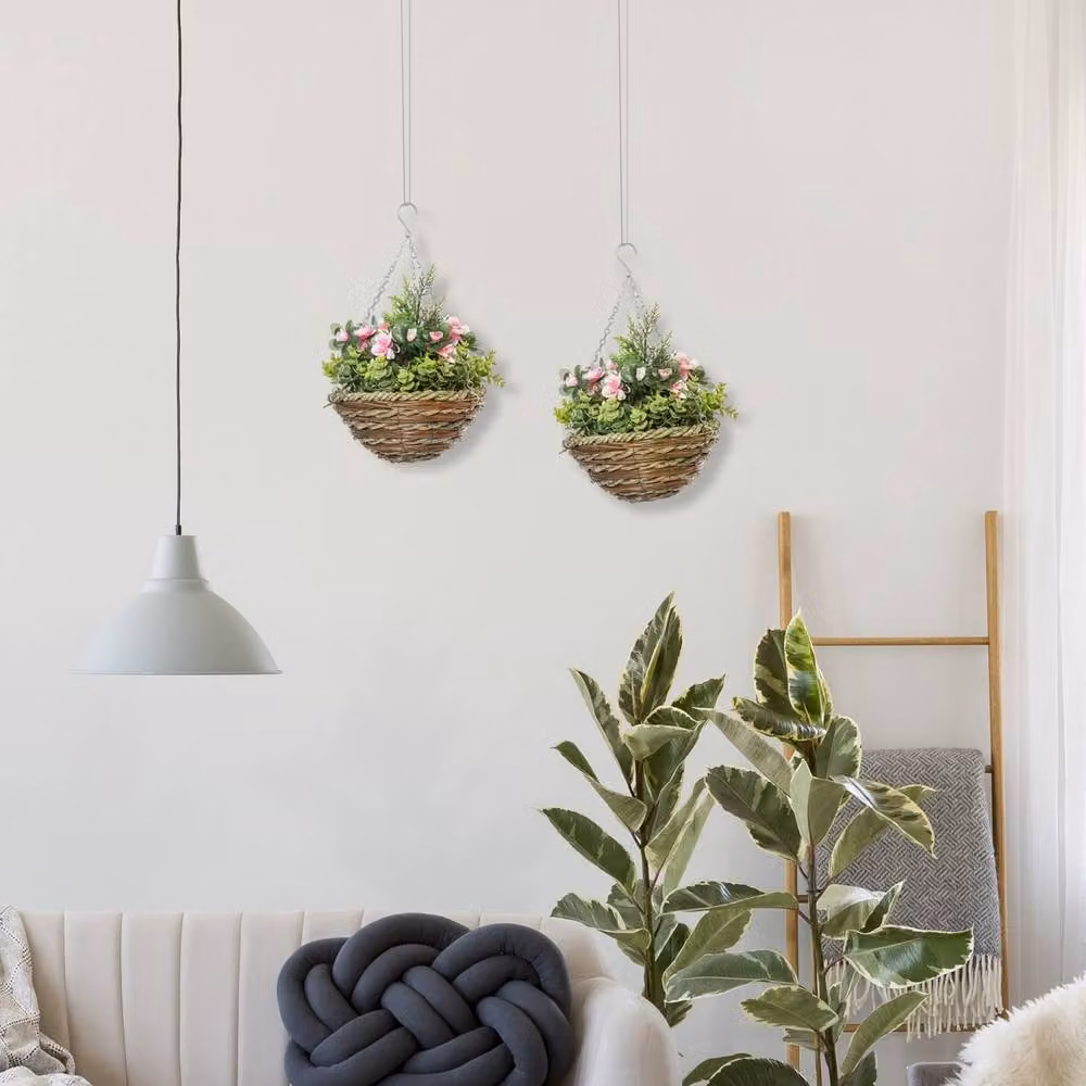 Wyld Haus Fifi Set of 2 Hanging Artificial Lisianthus Floral Displays in Pink and Green – 3