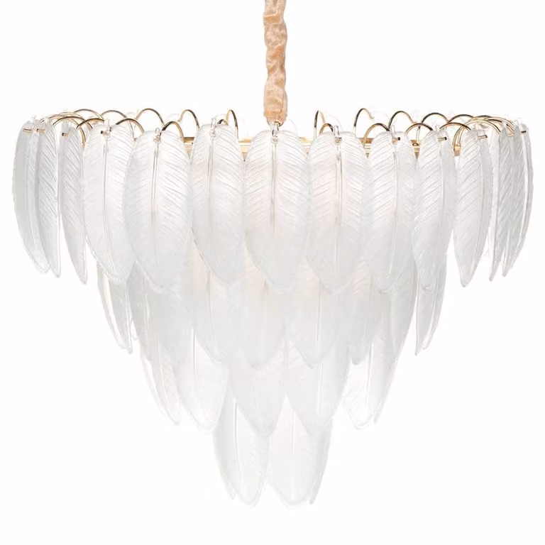 Wyld and Coco Glamour Chandelier Pendant Lamp in Gold and Brass with Glass and Crystal Leaf Details, Diameter: 60 cm