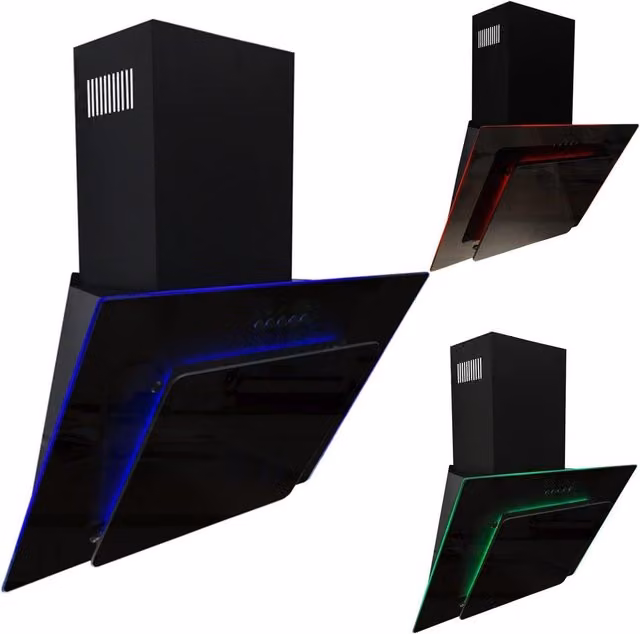 SIA AGE91BL Black Angled 3 Colour Edge Lit Cooker Hood Extractor Fan, Width: 90 cm