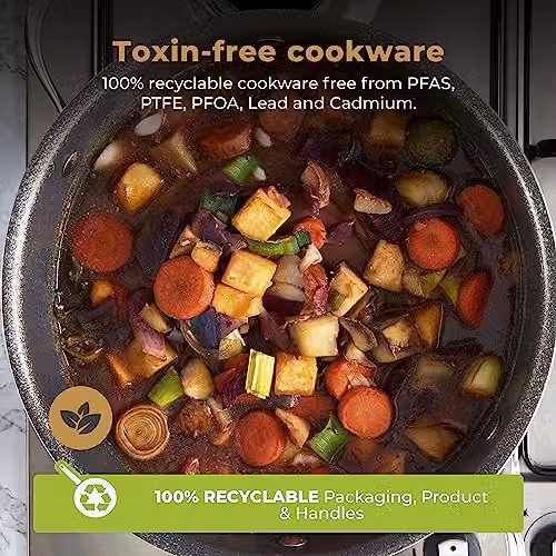 Tower Cerastone Pro Non-Stick Forged Aluminium Casserole Dish with Tempered Glass Lid, Diameter: 24 cm, Anthracite Grey – 7
