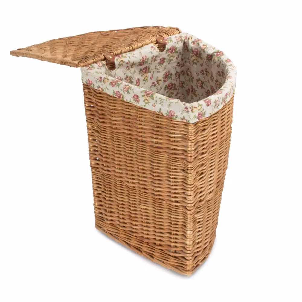 Red Hamper Wicker Corner Laundry Basket with Removable Cotton Lining and Handles in Brown, Red or Sand, Width: 50 cm – 2