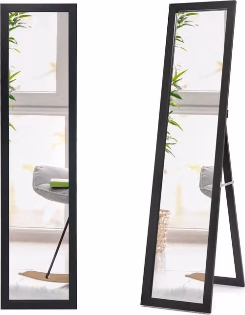 COSTWAY Minimalist Rectangular Full-length Freestanding Standing Mirror in Black