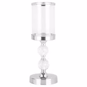 Biznest Jewelled Glass Hurricane Candle Holder in Silver and Transparent for Tealights and Pillar Candles