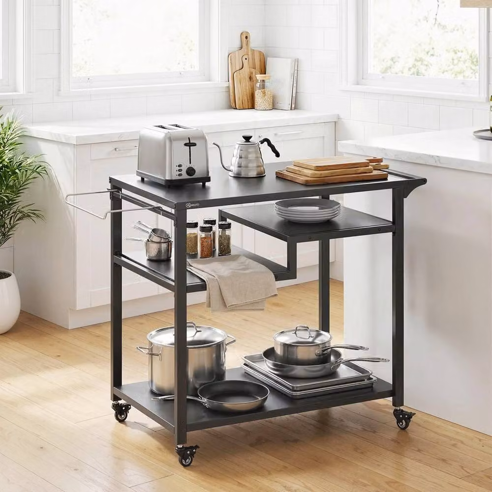 VOGREX Black Metal Outdoor Grill Cart and Movable Food Prep Table on Wheels, W/D/H: 113 x 50.5 x 88 cm – 4