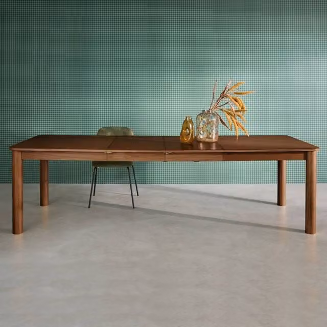 Sweekeek Rectangular Extendable Dining Table in Dark Brown, Rubberwood and Oak
