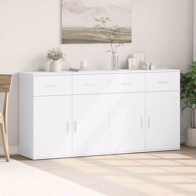 Berkfield Home Set of 2 White Modern Sideboards in Engineered Wood, W/D/H: 79 x 38 x 80 cm