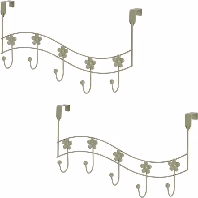 Showerdrape Set of 2 Metal Over Door Hanging Storage Hooks with Flower Design in White and Green, W/D/H: 46.5 x 25.5 x 11.5 cm