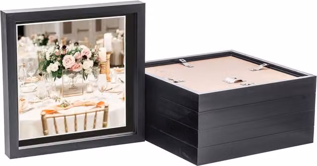 Nicola Spring 5 Piece Black Square 3D Shadow Box Photo Frame Set with Glass Aperture – 3