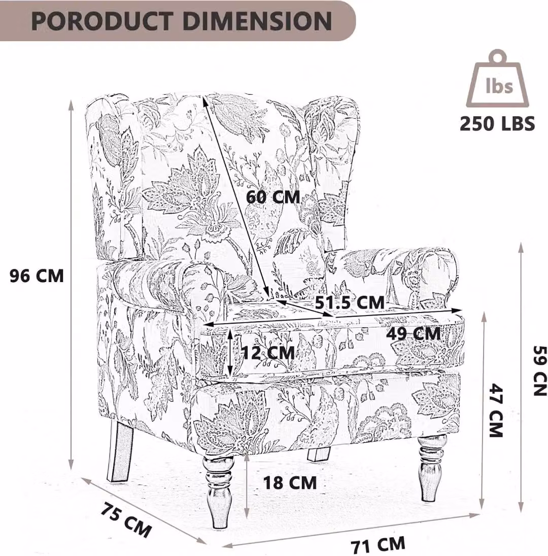 FURNITURE ONE Retro Floral Wingback Armchair in Bright Blue – 2