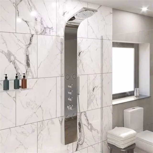 SPETLEK Shower Tower Panel with Handset and 4 Body Jets, Polished Chrome and Silver