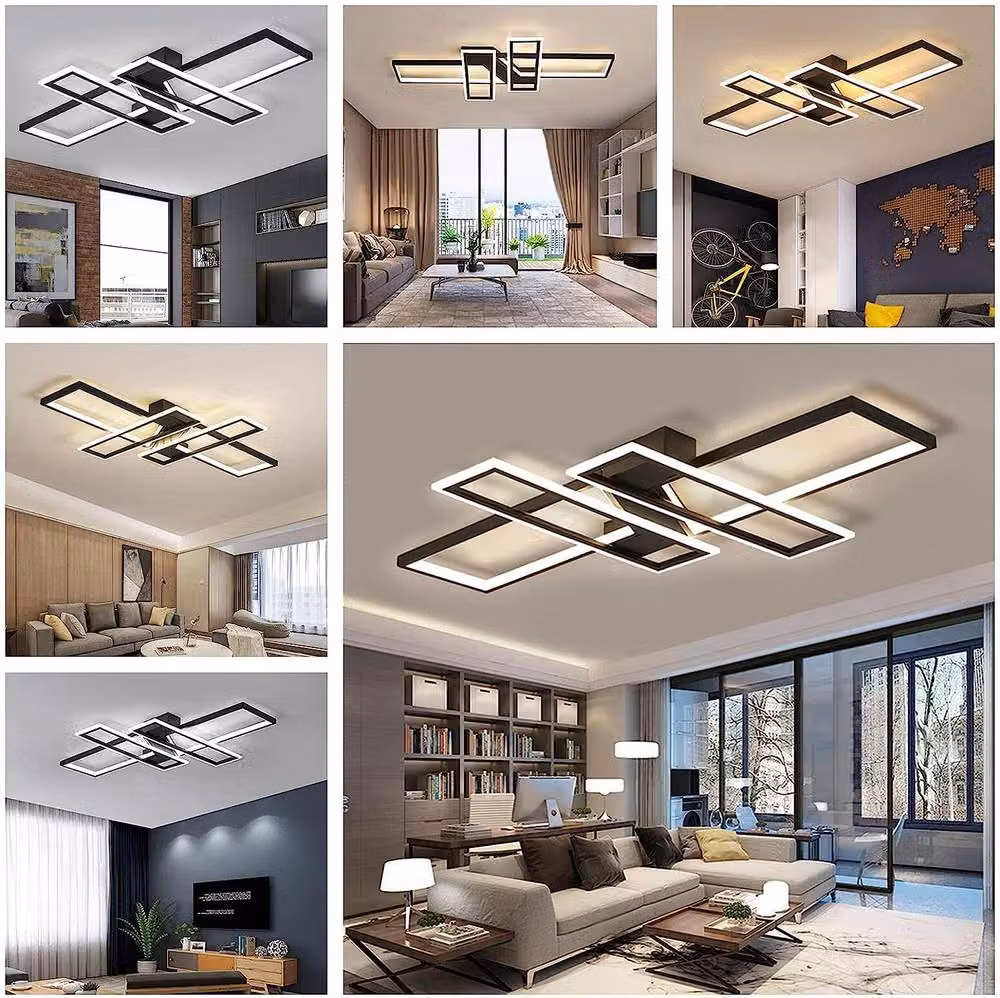 Pheashine Black 4-Rectangle LED Ceiling Light, 45W Dimmable with Remote, W: 120 cm, D: 80 cm – 3