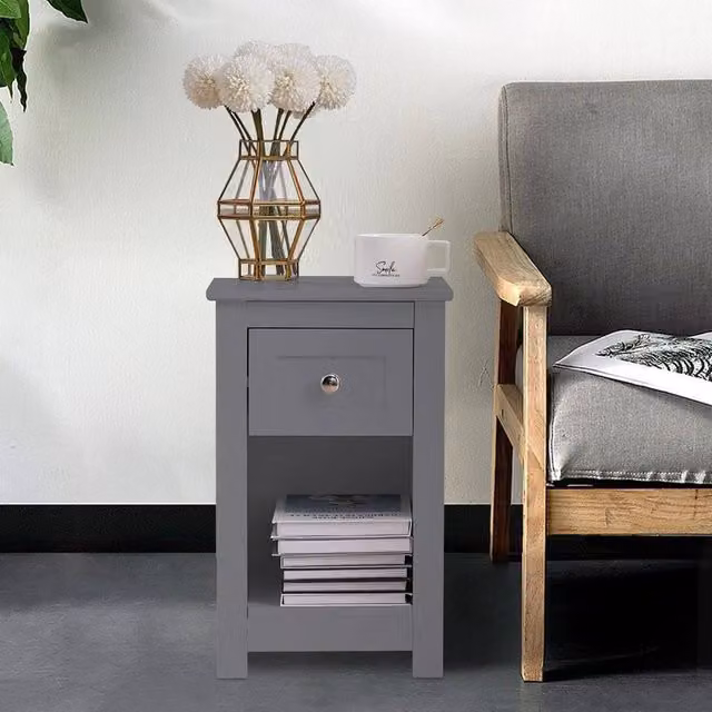 Kelvenix Set of 2 Small Slim Wooden Side End Tables in Grey