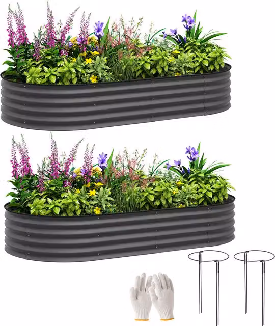 Outsunny Set of Two Galvanised Steel Raised Bed Planters, Grey, W/D/H: 181 x 30 x 93 cm – 1
