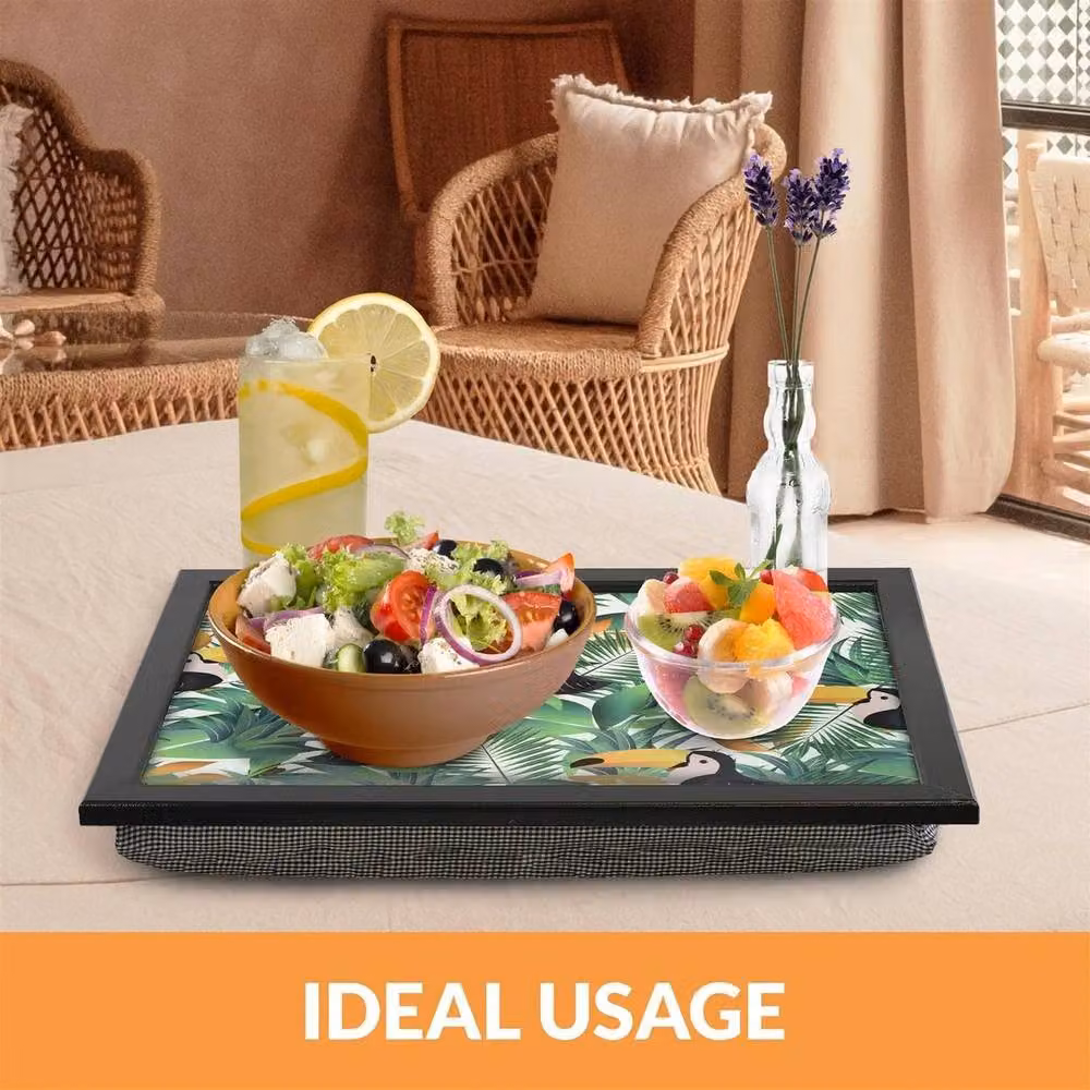 FLAVORA Green Padded Wooden Lap Tray with Bean Bag Cushion and Multicolour Accents – 4