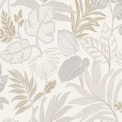 Grandeco Kew Botanical Leaves Beige Floral Textured Vinyl Wallpaper