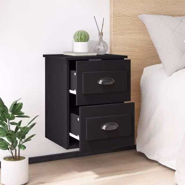 Berkfield Home Elegant Wall-mounted Bedside Cabinet in Black, W/D/H: 41.5 x 36 x 53 cm – 1