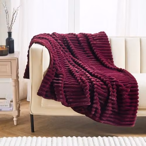 OHS Burgundy Faux Ribbed Fleece Throw Blanket, W/D/H: 125 x 150 cm – 2