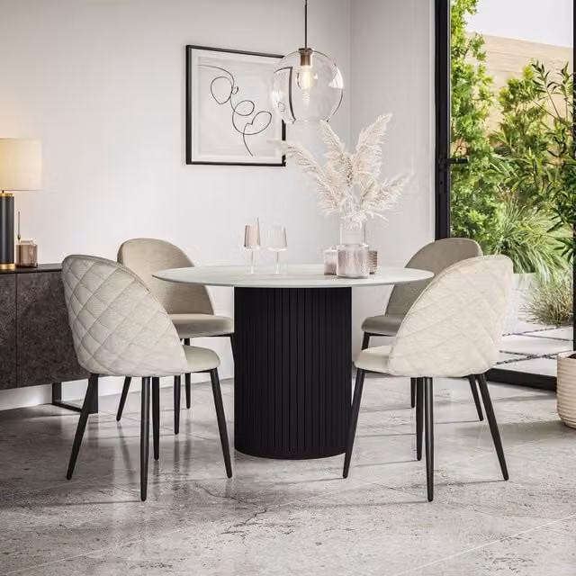 Arlo Modern Round Dining Table and 4 Chairs Set in Black and White